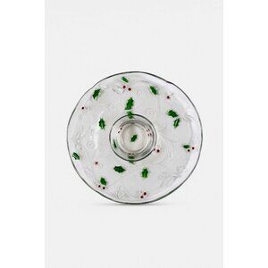 Christmas Chip and Dip Server Tray Celebtations Mikasa Merry Holly Clear Glass 1
